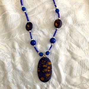 Blue with Gold Large Stone Necklace
